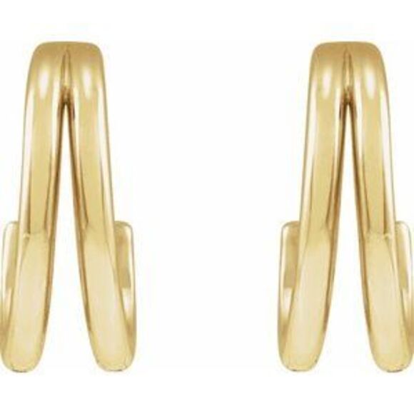 14K Yellow Gold Hoop Earrings | Double Hoop Earrings for Men and Women - Picture 2 of 4